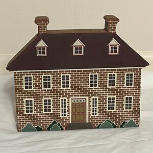 1988 Vintage Enesco Wood Block Painted House Shelf Sitter Brick Chimney